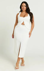 Romeo Midi Skirt - High Waisted Front Split Pencil Skirt in White