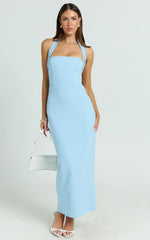 Salome Midi Dress - Halter Neck Column Dress in Blue