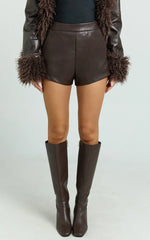 Rosetta Shorts - PU Fitted Micro Shorts in Chocolate
