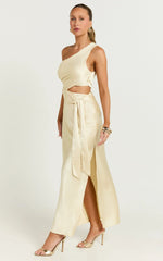 Regina Midi Dress - One Shoulder Cut Out Side Detail  Dress in Butter