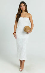 Jamil Midi Dress - Strapless Fitted Jersey Dress in White