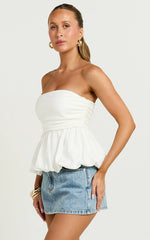 Karmen Top - Strapless Ruched Side Bubble Hem Top in Off White