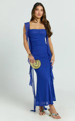 Rosha Midi Dress - Ruffle Strap Dress in Electric Blue