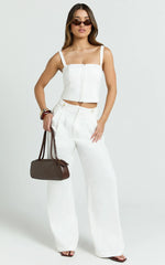 Oliver Pants - High Waist Wide Leg Pleated Pants in White