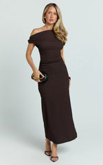 Joliefer Midi Dress - One Shoulder Midi Dress in Chocolate
