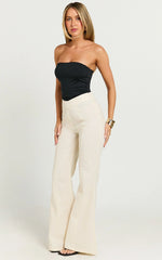 Jamir Pants - Linen Look High Waisted Fit and Flare Pants in Cream