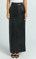 Raiza Maxi Skirt - Faux Leather High Waist Pencil Skirt in Black