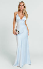 Quincy Maxi Dress - Satin Slip Dress in Sky Blue